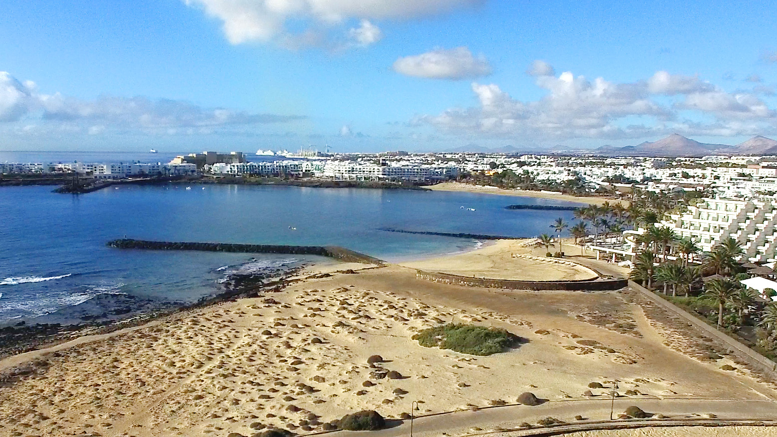 Salinas beach with Los Charcos beach in foreground and Las Cucharas beach in distance