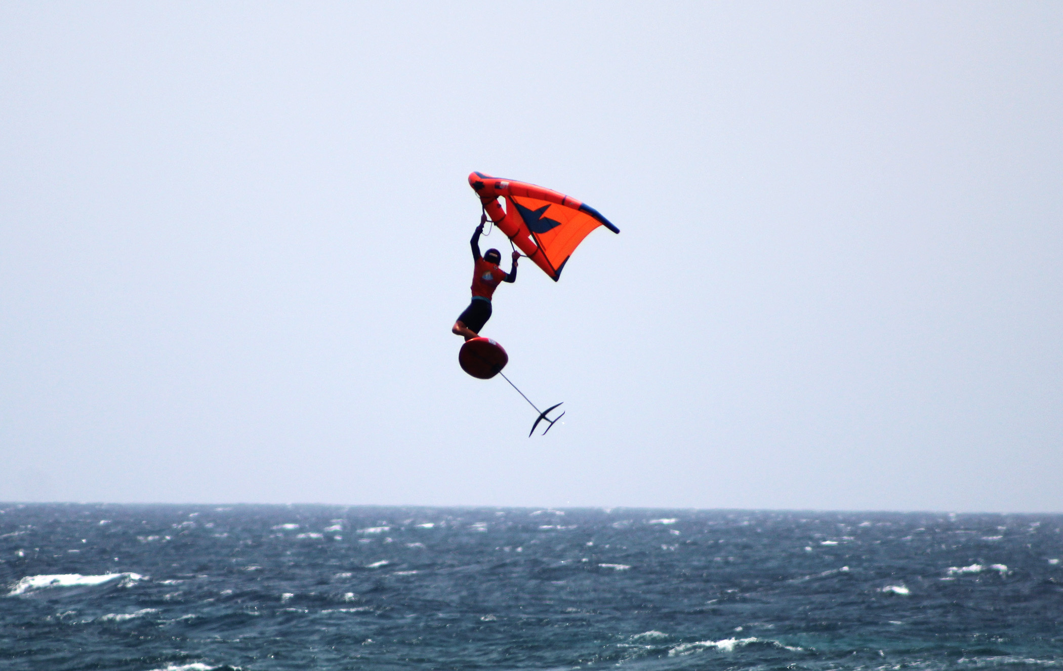 Lanzarote wing foiler jumping
