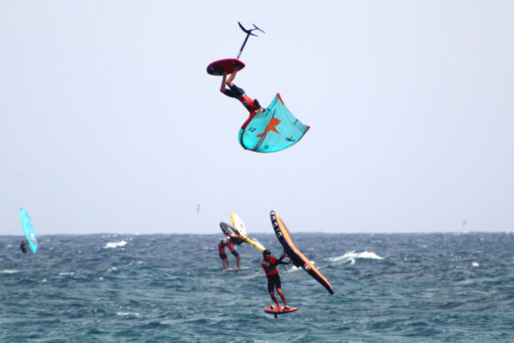 somersaulting wing foiler in lanzarote